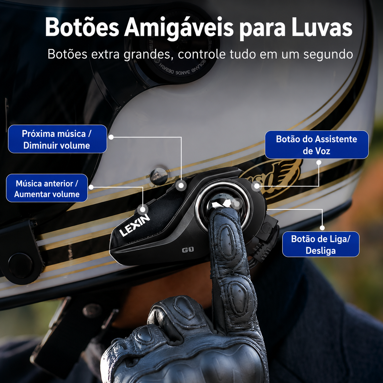 Auricular Bluetooth G1 para Capacete de Moto | HD e IP67