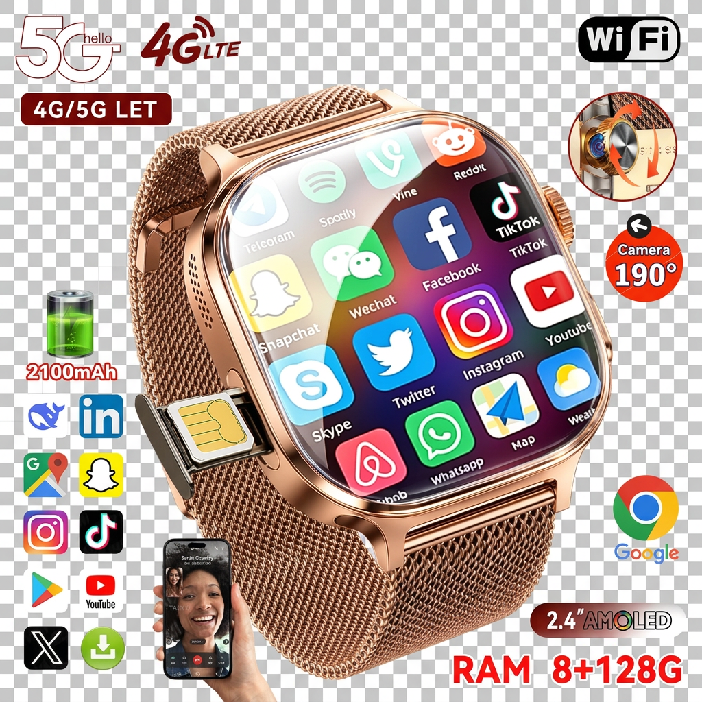 Relógio Smart 4G/5G Com Câmara Rotativa E 128GB