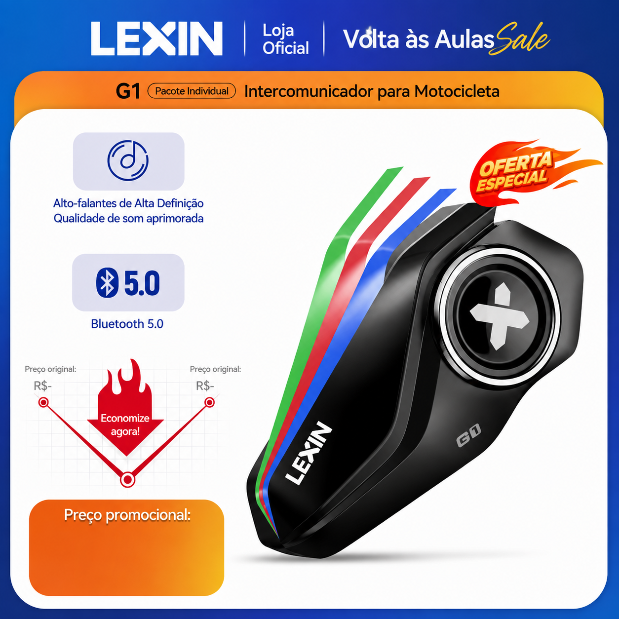 Auricular Bluetooth G1 para Capacete de Moto | HD e IP67