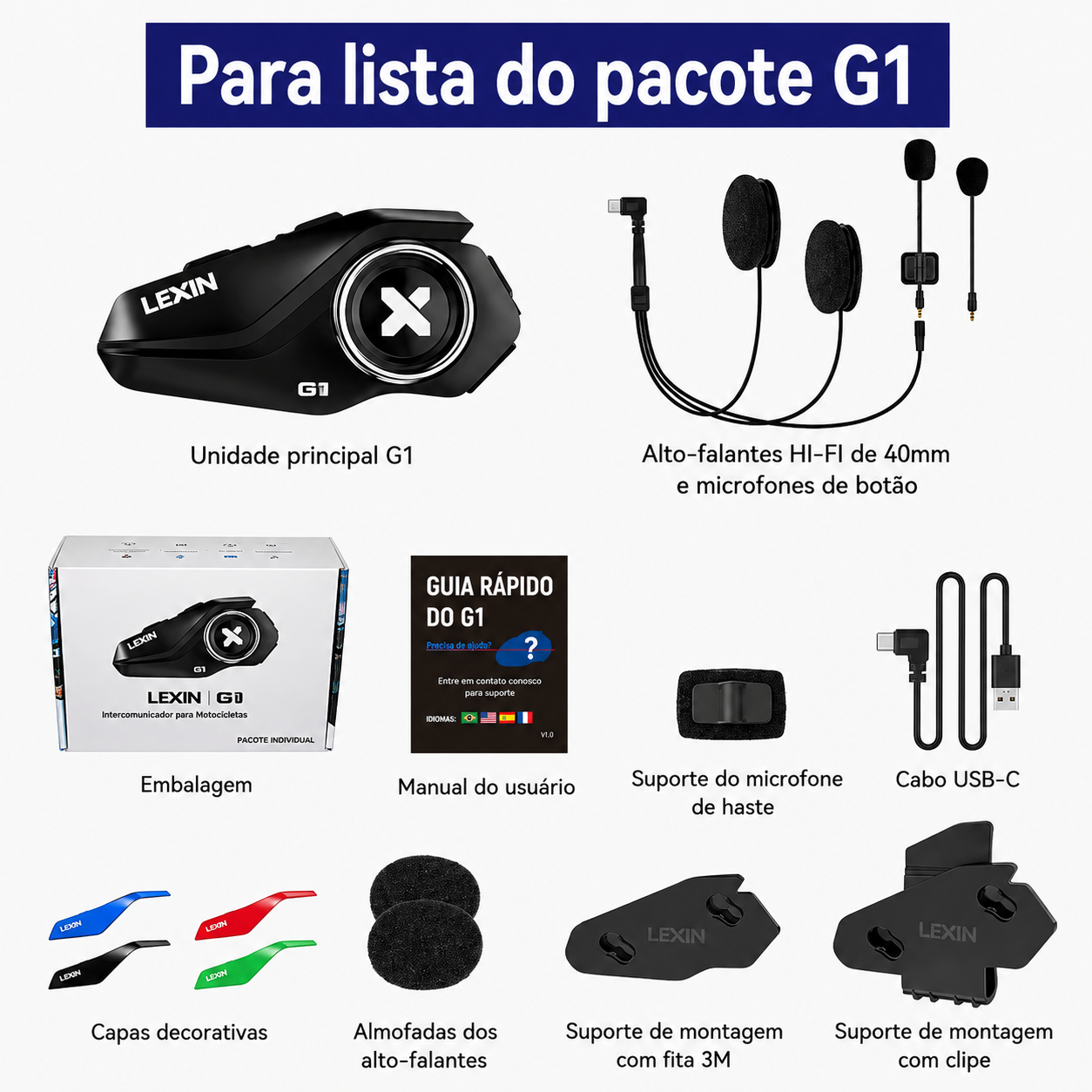Auricular Bluetooth G1 para Capacete de Moto | HD e IP67