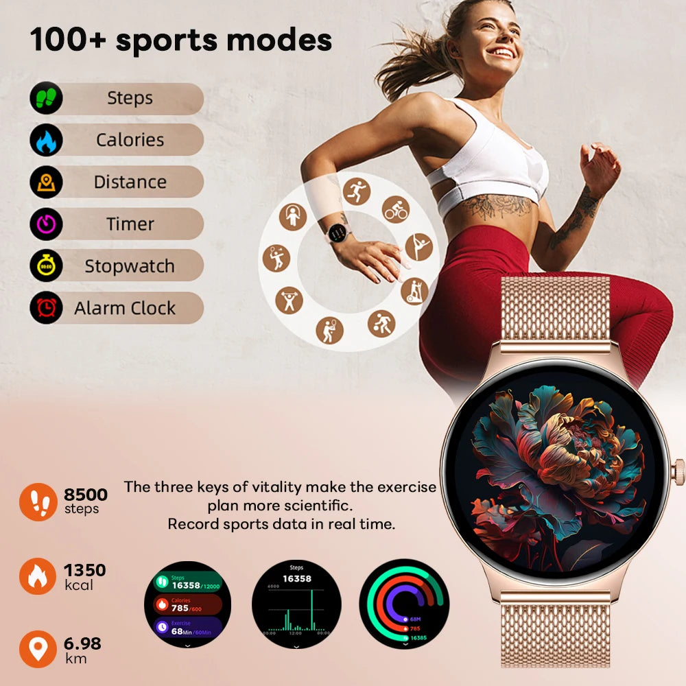 Relógio Smartwatch Feminino 1.43" AMOLED Chamadas BT