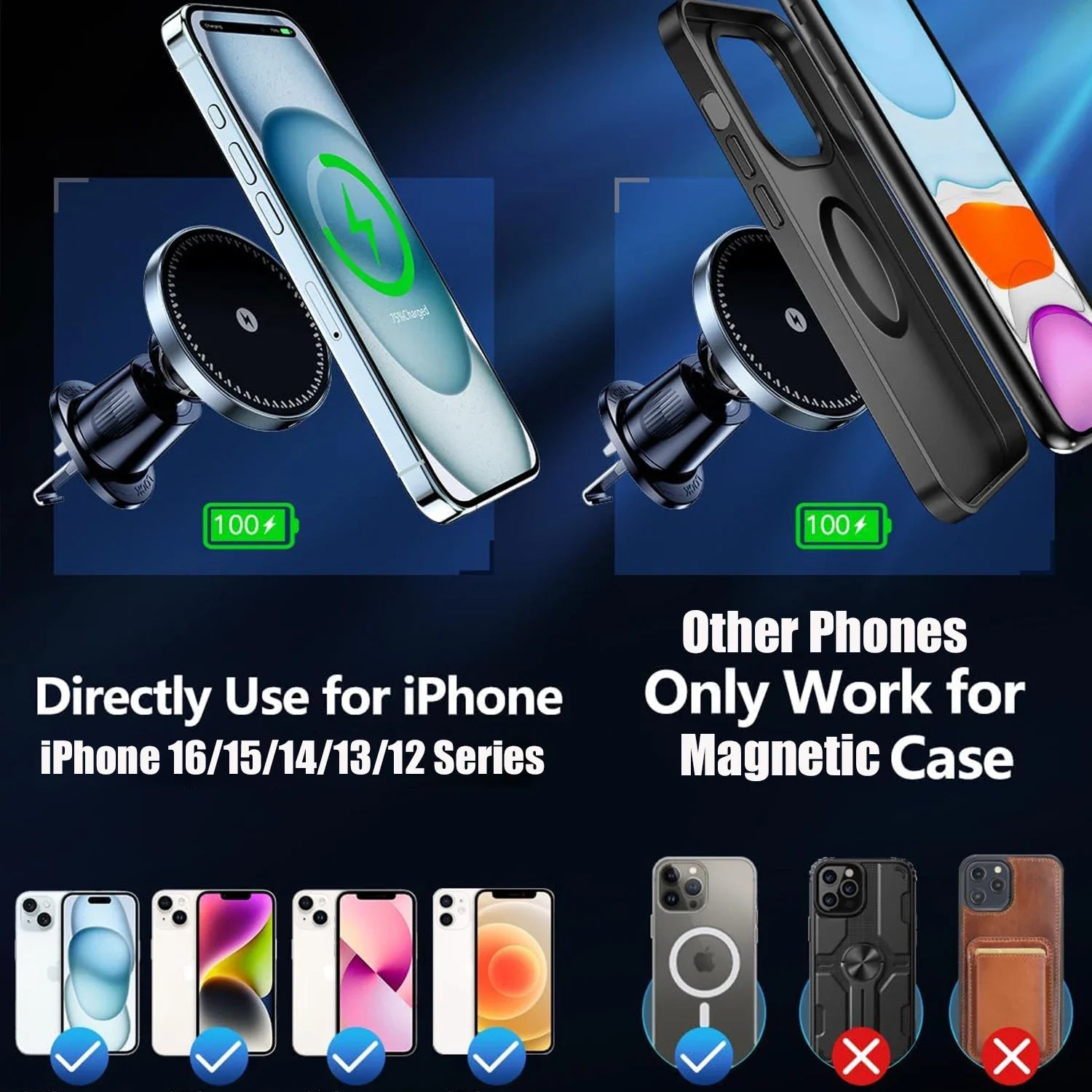 Suporte Carregador Magnético Carro 15W para iPhone