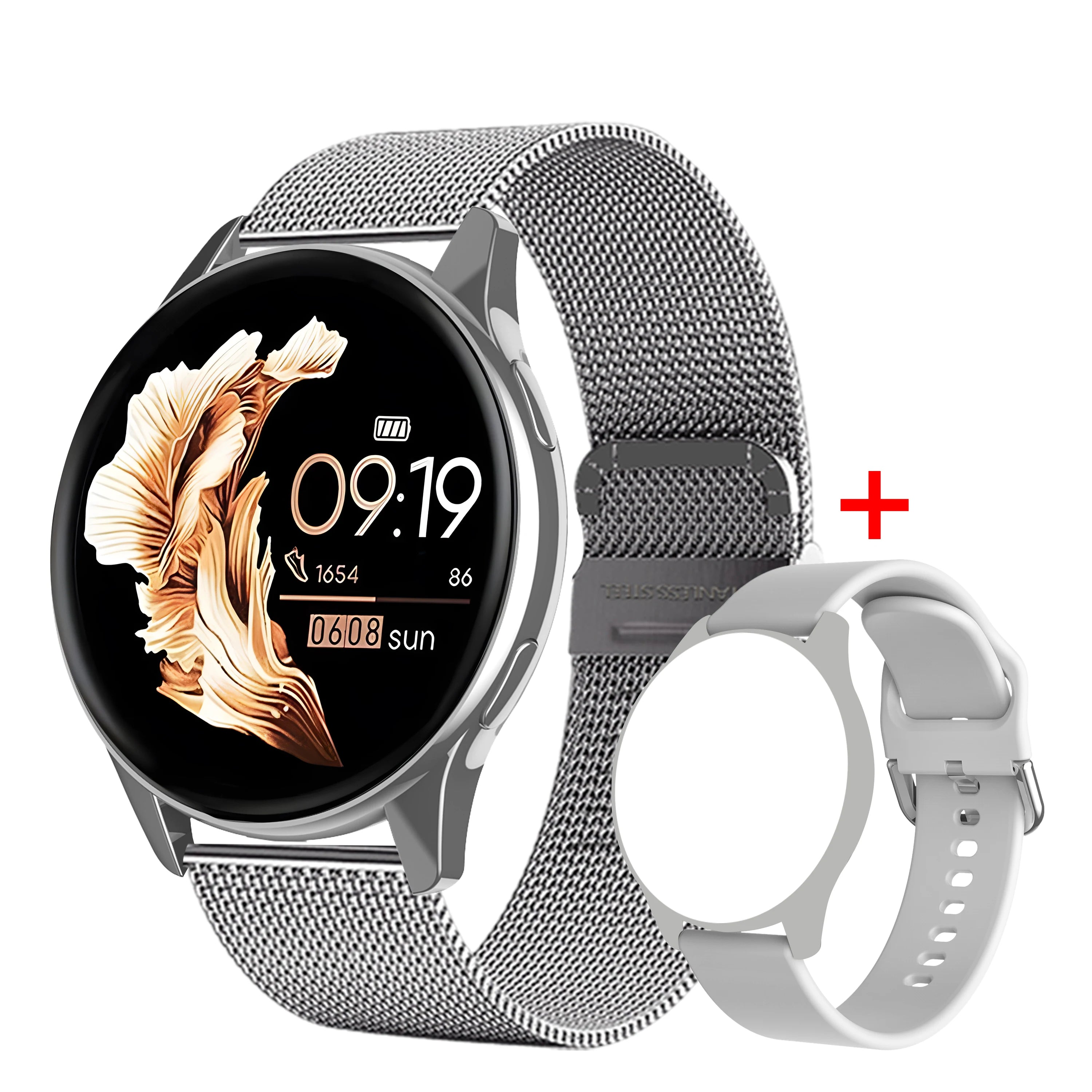 Silicone aço prateado Cor Relógio Smartwatch Bluetooth Com Chamadas E Monitorização
