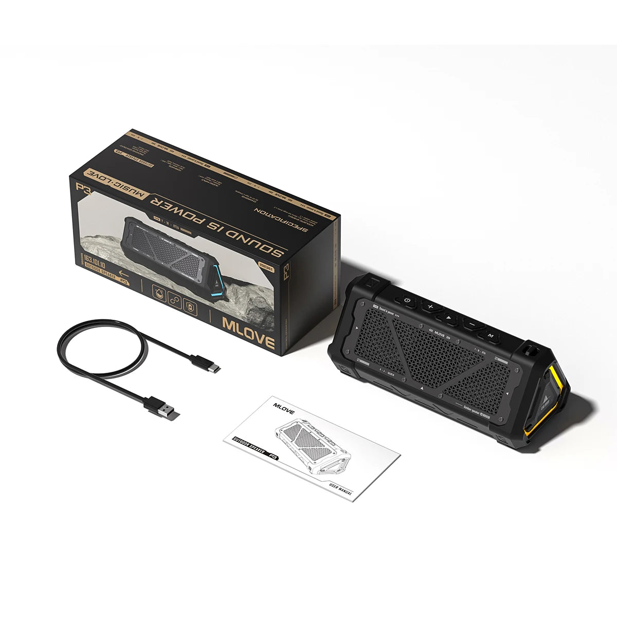preto Cor Coluna Bluetooth Portátil 40W IPX7 com Luzes RGB