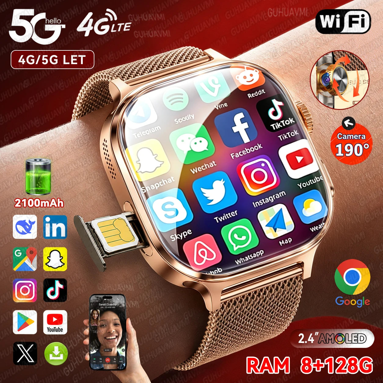 Relógio Smart 4G/5G Com Câmara Rotativa E 128GB