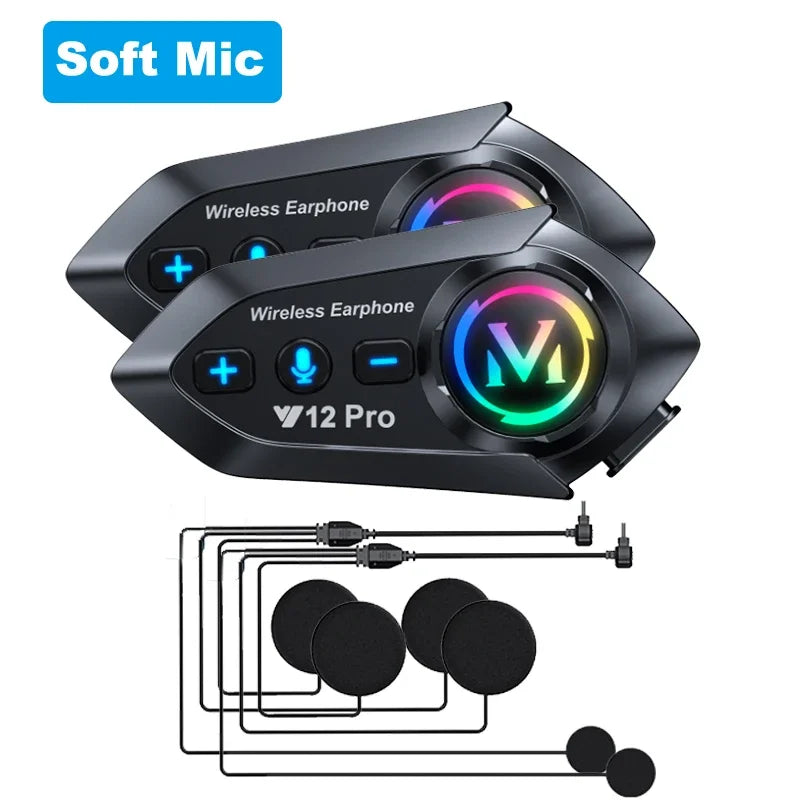 2 un. Microfones Suaves Cor Intercom Bluetooth Para Capacete Moto IP56 Até 500 m