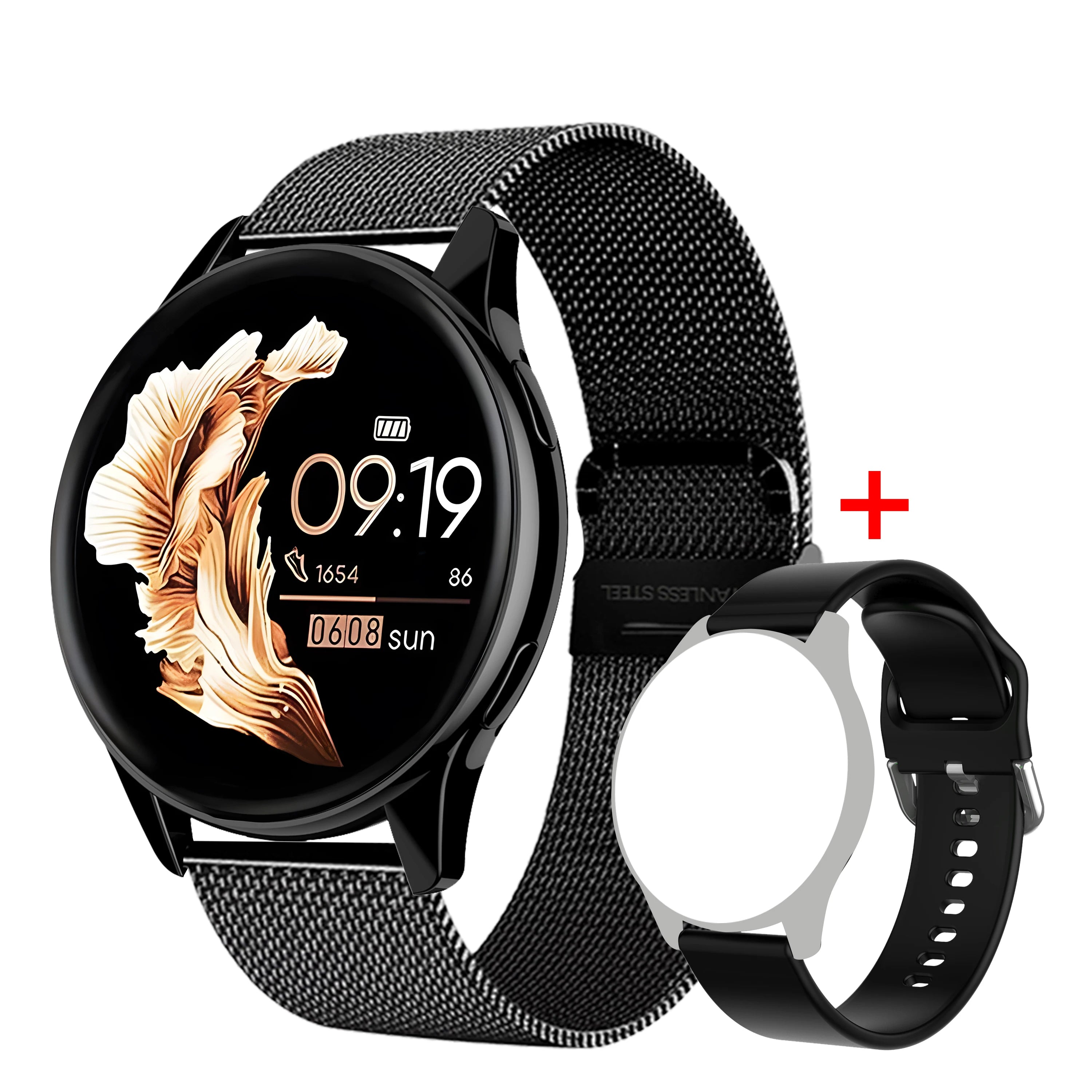 Silicone aço preto Cor Relógio Smartwatch Bluetooth Com Chamadas E Monitorização
