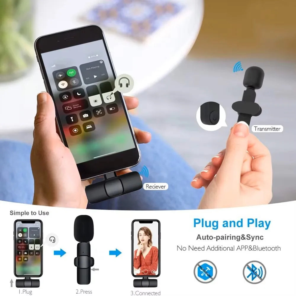 Microfone De Lapela Sem Fios Portátil Para Telemóvel