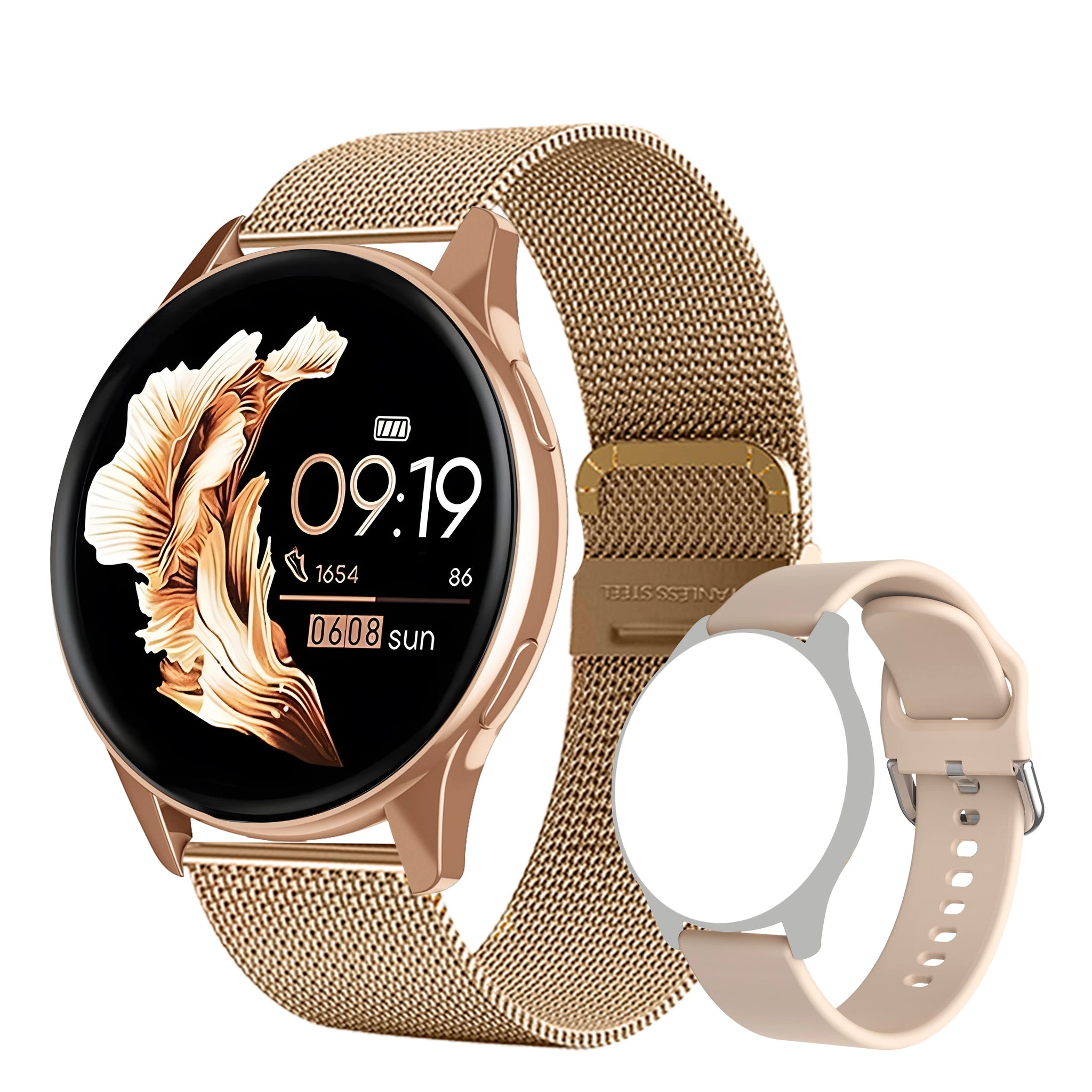 Silicone aço dourado Cor Relógio Smartwatch Bluetooth Com Chamadas E Monitorização
