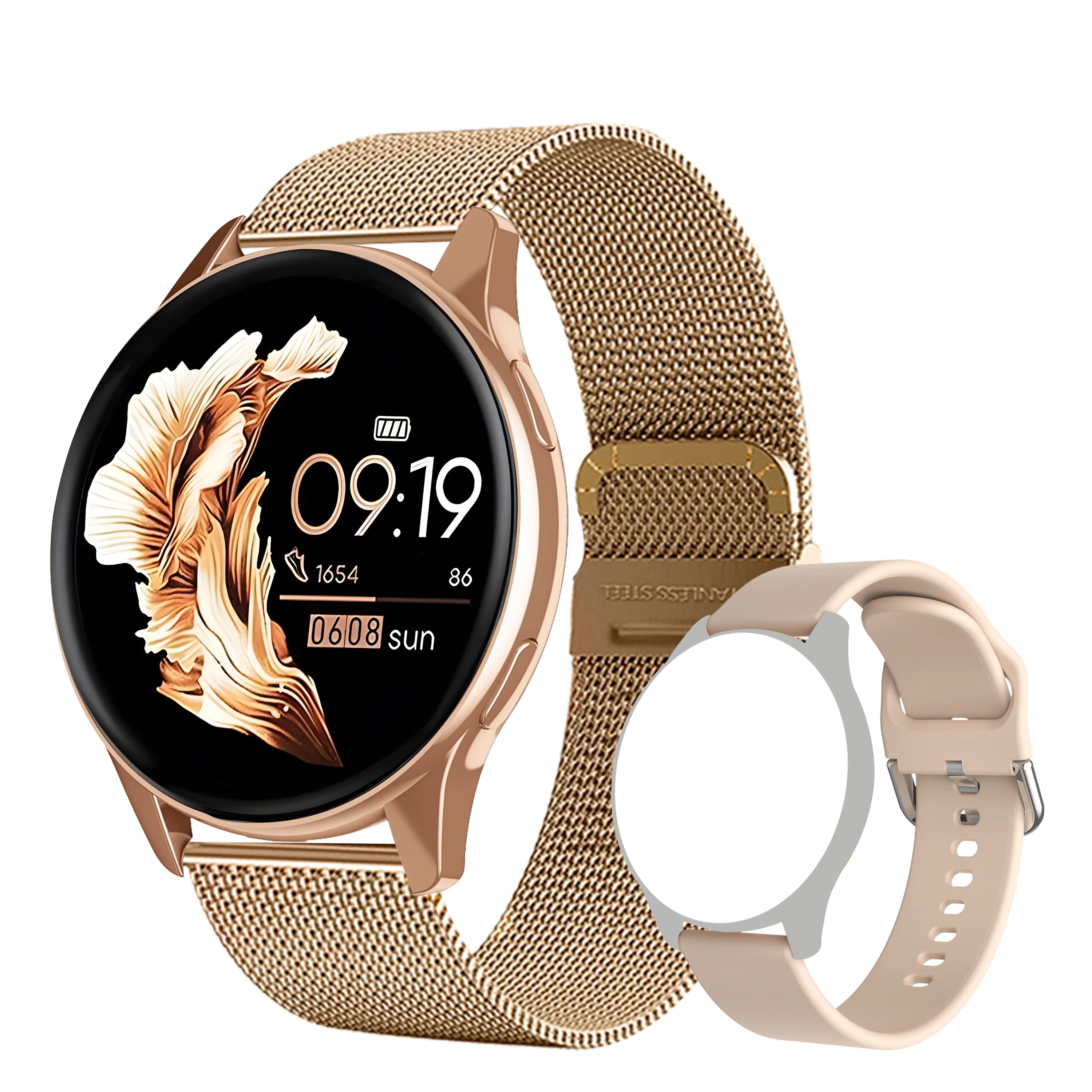 Silicone aço dourado Cor Relógio Smartwatch Bluetooth Com Chamadas E Monitorização