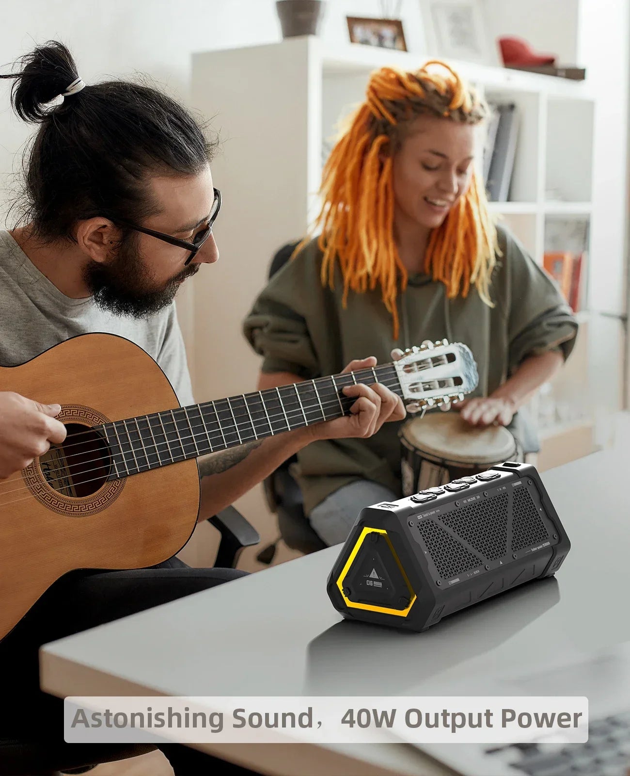 Coluna Bluetooth Portátil 40W IPX7 com Luzes RGB