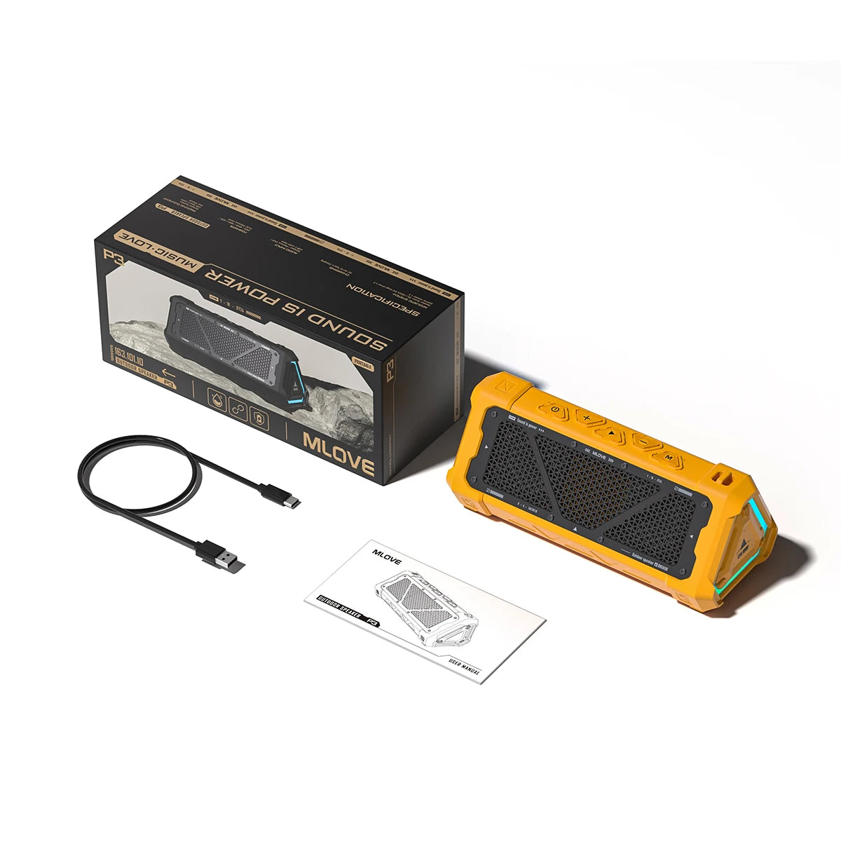 amarelo Cor Coluna Bluetooth Portátil 40W IPX7 com Luzes RGB