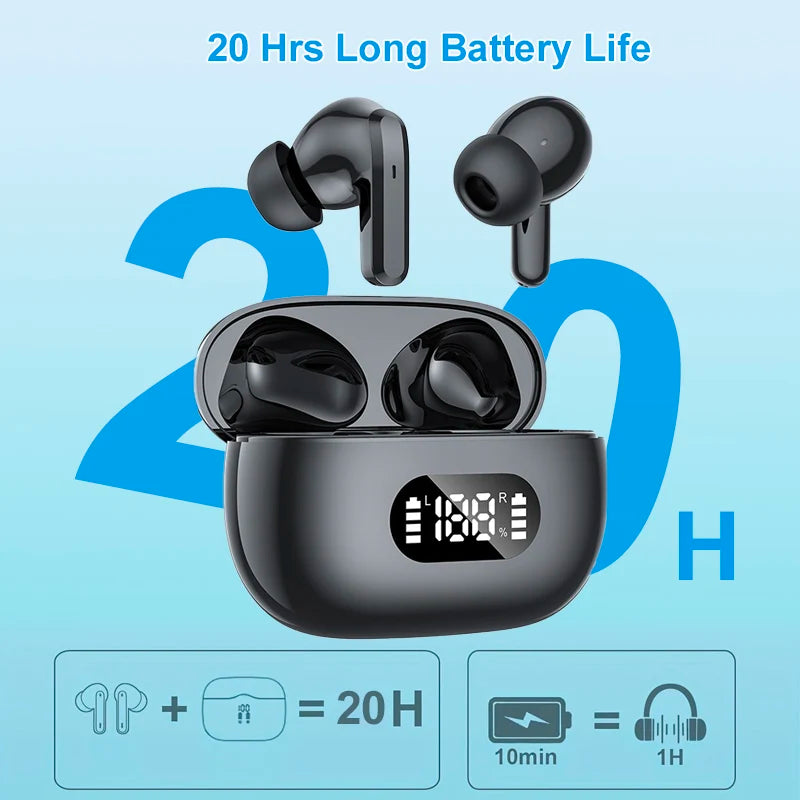 Auriculares Bluetooth 5.3 com Cancelamento de Ruído 40 dB